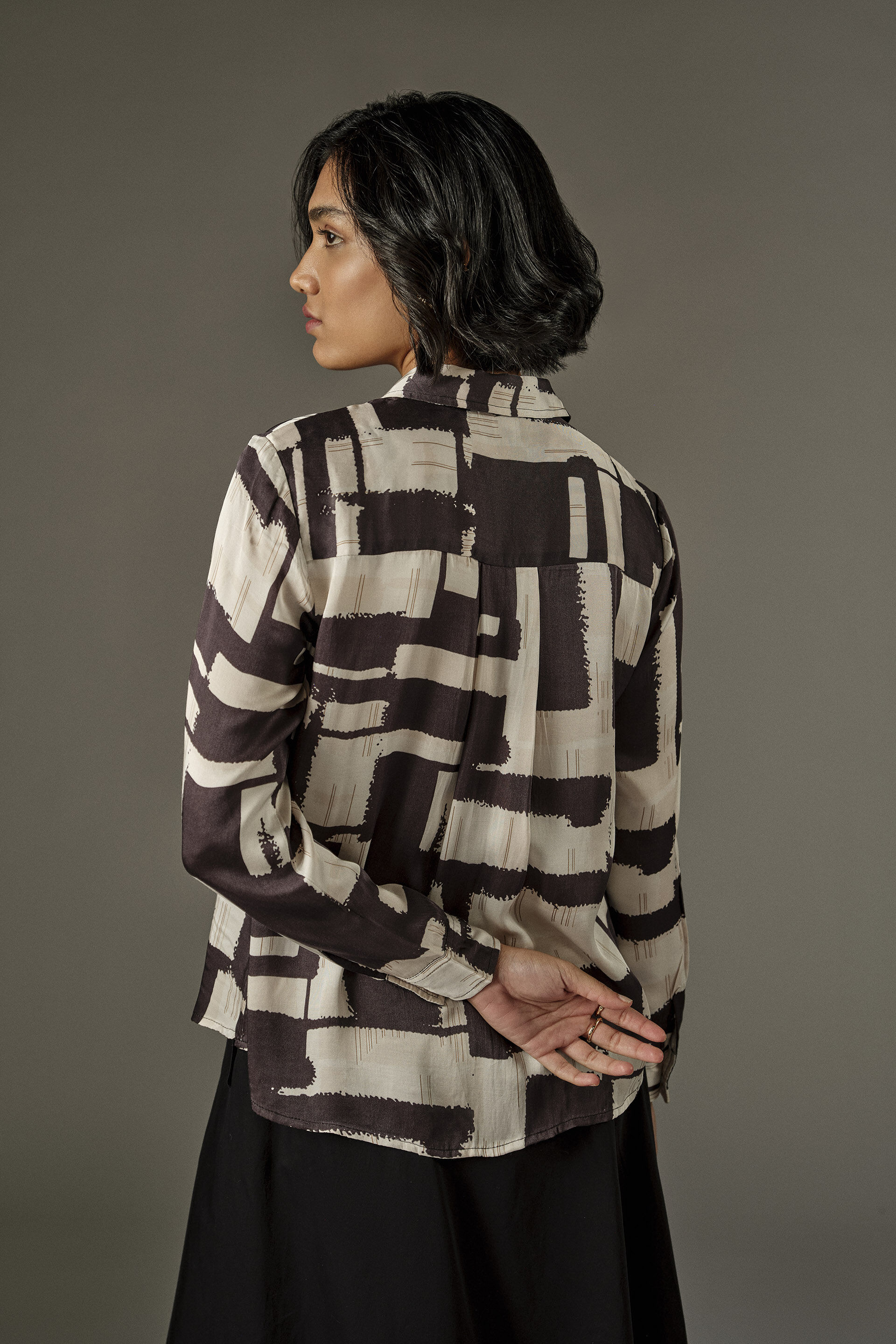 Geometric Print Modal Shirt in Cream, White, image 6
